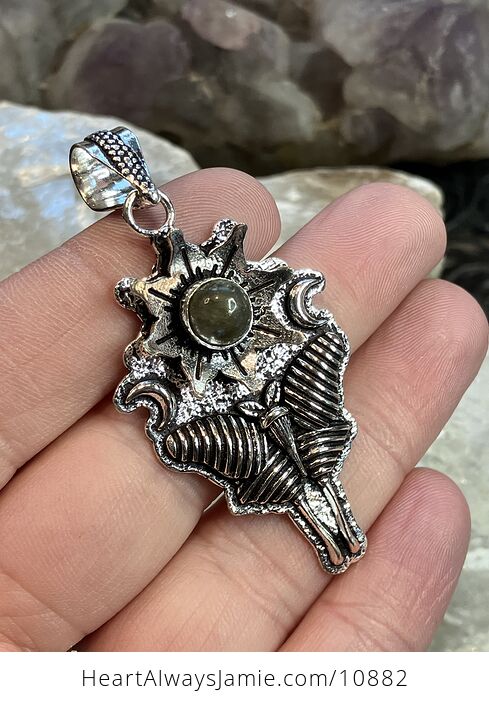 Labradorite Luna Moth Sun Crescent Moon Lunar Mystic Handcrafted Stone Jewelry Crystal Pendant - #qliqUZUKsdA-2