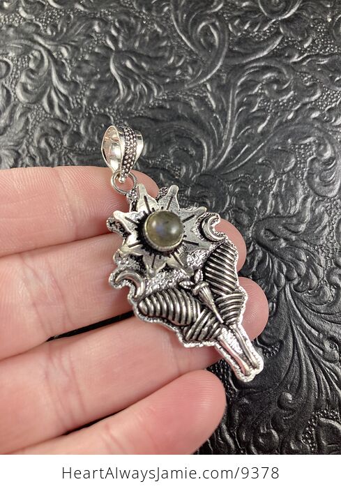 Labradorite Moon and Lunar Moth Crystal Stone Jewelry Pendant - #wxxUWUMfJ6g-2