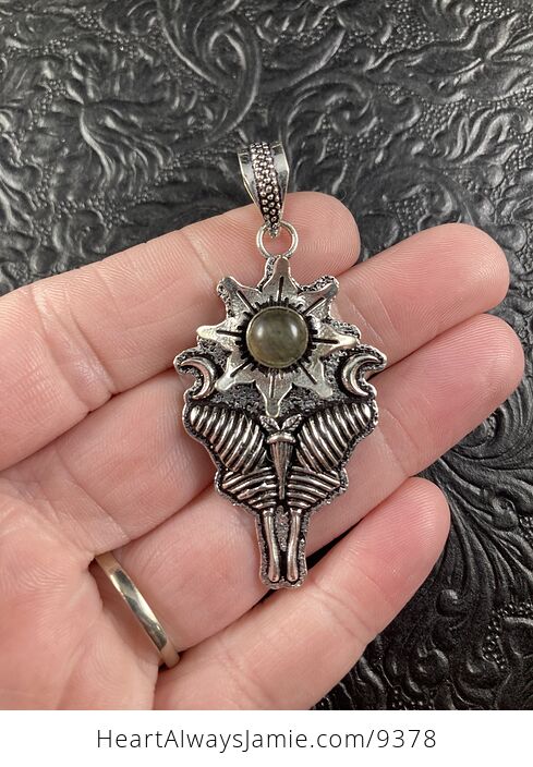 Labradorite Moon and Lunar Moth Crystal Stone Jewelry Pendant - #wxxUWUMfJ6g-1