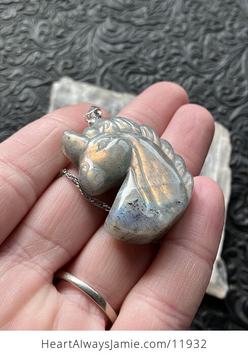 Labradorite Stone Unicorn Pendant Necklace Jewelry - #KdWg1HxBZiI-3
