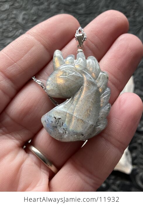 Labradorite Stone Unicorn Pendant Necklace Jewelry - #KdWg1HxBZiI-2