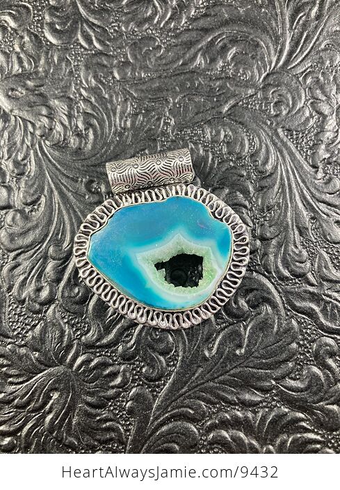 Lagoon Druzy Geode Agate Slice Crystal Stone Jewelry Pendant - #ikDhw7qSf4s-1