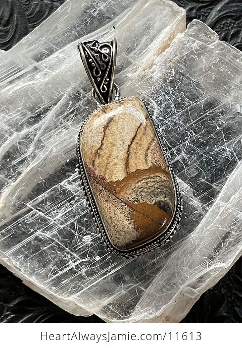 Landscape Picture Jasper Stone Crystal Jewelry Pendant - #vjzjY4pL08s-1