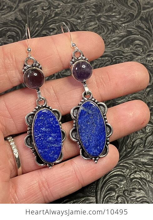 Lapis Lazuli and Amethyst Gemstone Crystal Jewelry Earrings - #UHVQrYY4KLg-1