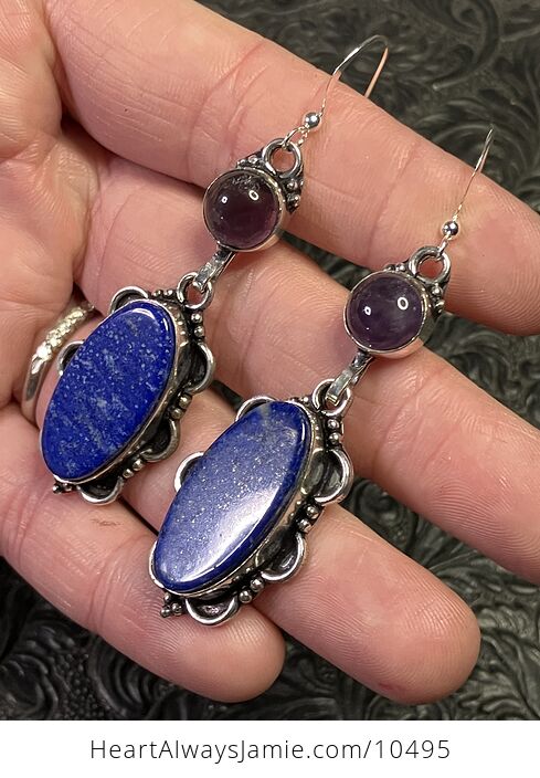 Lapis Lazuli and Amethyst Gemstone Crystal Jewelry Earrings - #UHVQrYY4KLg-3