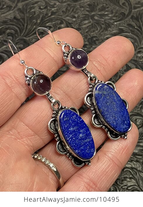 Lapis Lazuli and Amethyst Gemstone Crystal Jewelry Earrings - #UHVQrYY4KLg-2