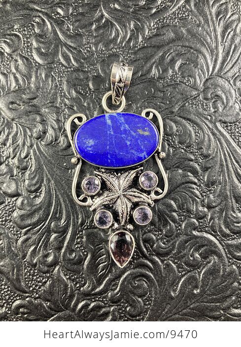 Lapis Lazuli and Amethyst Starfish Crystal Stone Jewelry Pendant - #SSpfMwMNc80-1