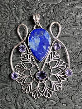 Lapis Lazuli and Faceted Amethyst Bohemian Styled Mandala Pendant Stone Crystal Jewelry #Gv6PwmC97AY