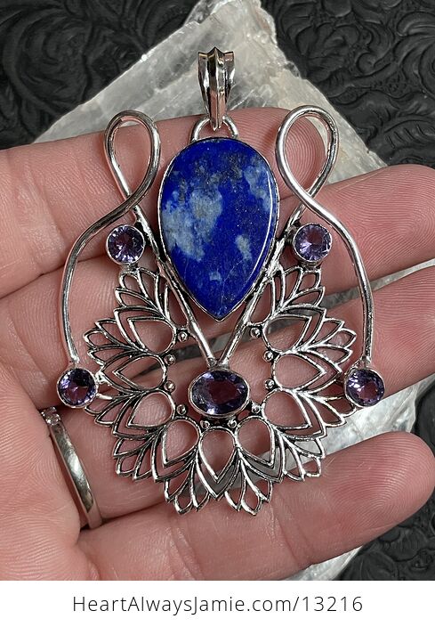 Lapis Lazuli and Faceted Amethyst Bohemian Styled Mandala Pendant Stone Crystal Jewelry - #Gv6PwmC97AY-2