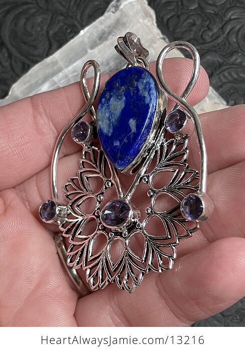 Lapis Lazuli and Faceted Amethyst Bohemian Styled Mandala Pendant Stone Crystal Jewelry - #Gv6PwmC97AY-4