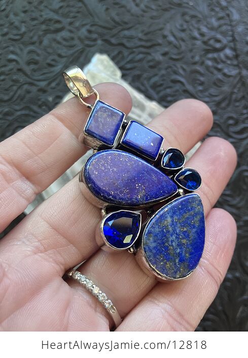 Lapis Lazuli and Faceted Blue Gem Stone Crystal Jewelry Pendant - #vTuTTMoIiTU-2