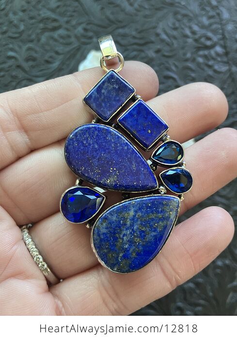 Lapis Lazuli and Faceted Blue Gem Stone Crystal Jewelry Pendant - #vTuTTMoIiTU-1