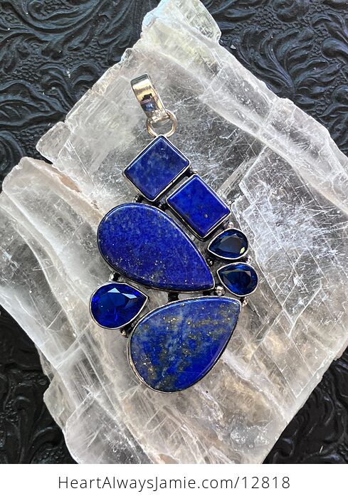 Lapis Lazuli and Faceted Blue Gem Stone Crystal Jewelry Pendant - #vTuTTMoIiTU-5