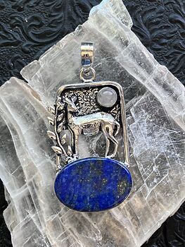 Lapis Lazuli and Rose Quartz Crystal Stone Deer Jewelry Pendant #m16fOIqP1Wc