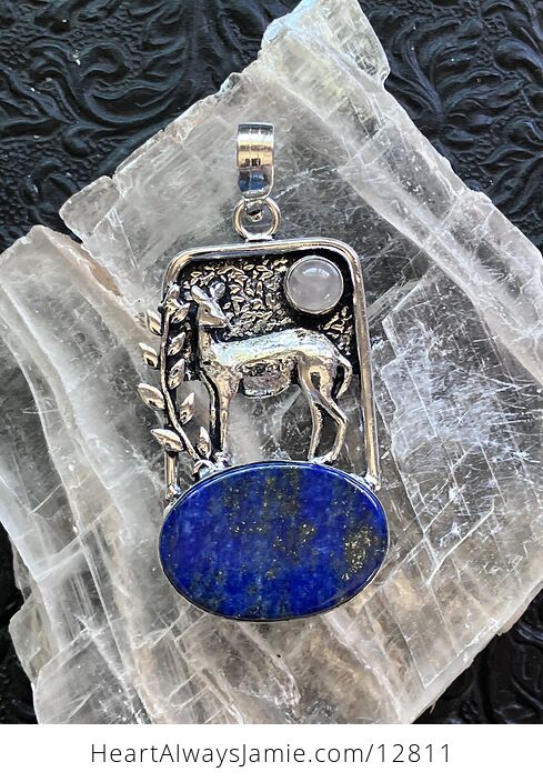 Lapis Lazuli and Rose Quartz Crystal Stone Deer Jewelry Pendant - #m16fOIqP1Wc-1