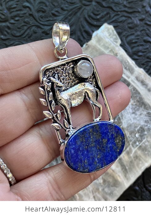 Lapis Lazuli and Rose Quartz Crystal Stone Deer Jewelry Pendant - #m16fOIqP1Wc-3