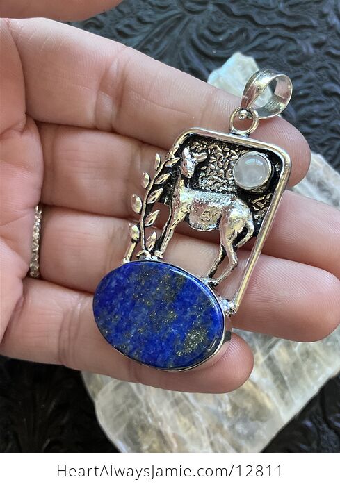 Lapis Lazuli and Rose Quartz Crystal Stone Deer Jewelry Pendant - #m16fOIqP1Wc-4