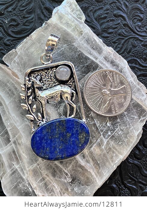 Lapis Lazuli and Rose Quartz Crystal Stone Deer Jewelry Pendant - #m16fOIqP1Wc-6