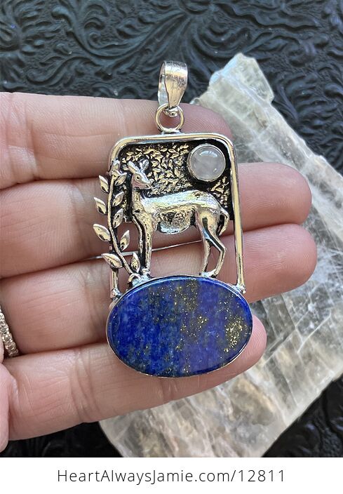 Lapis Lazuli and Rose Quartz Crystal Stone Deer Jewelry Pendant - #m16fOIqP1Wc-2