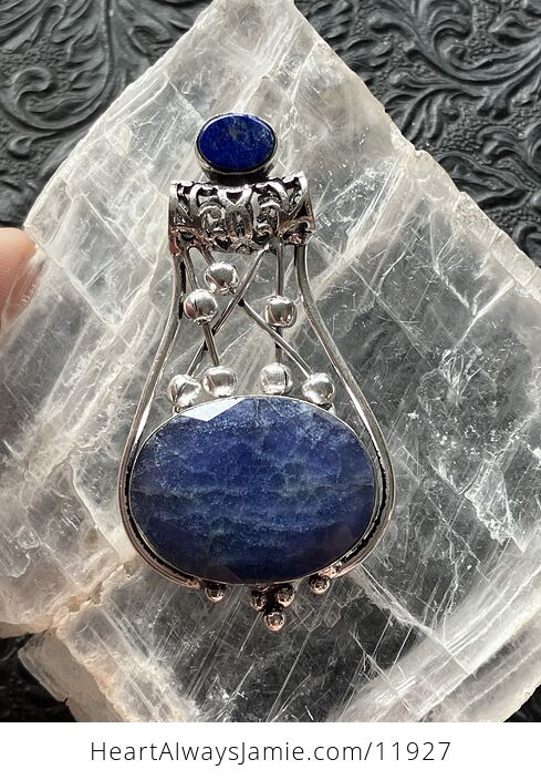 Lapis Lazuli and Sapphire Blue Aventurine Gemstone Jewelry Crystal Fidget Pendant - #ETodnCNh9O8-1