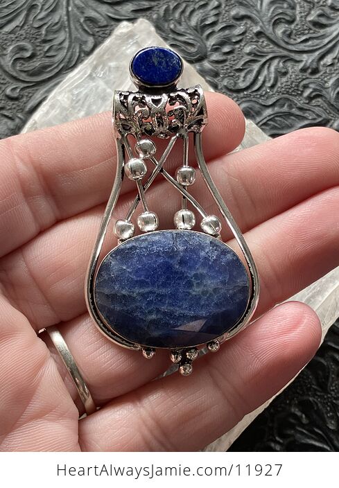 Lapis Lazuli and Sapphire Blue Aventurine Gemstone Jewelry Crystal Fidget Pendant - #ETodnCNh9O8-2