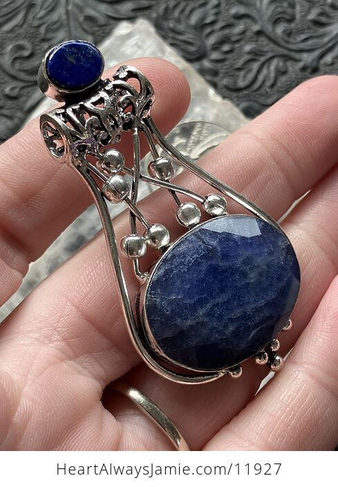 Lapis Lazuli and Sapphire Blue Aventurine Gemstone Jewelry Crystal Fidget Pendant - #ETodnCNh9O8-3