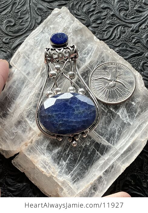 Lapis Lazuli and Sapphire Blue Aventurine Gemstone Jewelry Crystal Fidget Pendant - #ETodnCNh9O8-7
