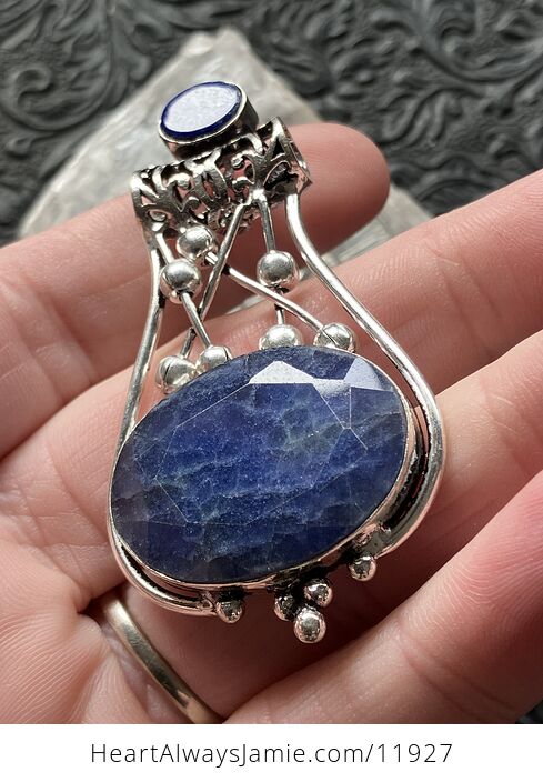 Lapis Lazuli and Sapphire Blue Aventurine Gemstone Jewelry Crystal Fidget Pendant - #ETodnCNh9O8-4