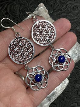 Lapis Lazuli Seed of Life Sacred Geometry Earrings Stone Crystal Jewelry #DOOnKKqmSR8