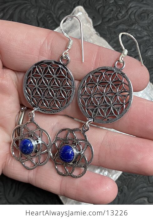 Lapis Lazuli Seed of Life Sacred Geometry Earrings Stone Crystal Jewelry - #DOOnKKqmSR8-3