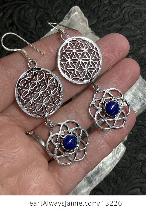 Lapis Lazuli Seed of Life Sacred Geometry Earrings Stone Crystal Jewelry - #DOOnKKqmSR8-1