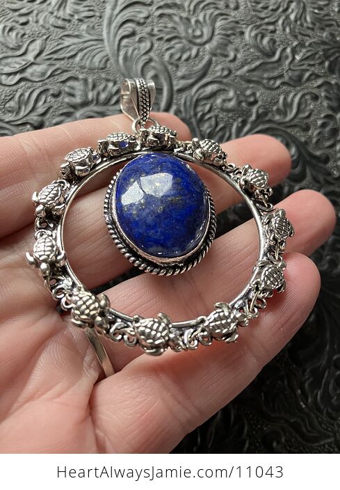 Lapis Lazuli Turtle Crystal Stone Jewelry Pendant - #J5T6SmFKBGQ-3