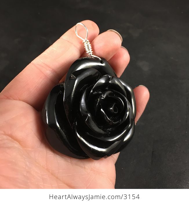 Large Black Rose Pendant Necklace Pendant - #JPSYxAsjw7M-2