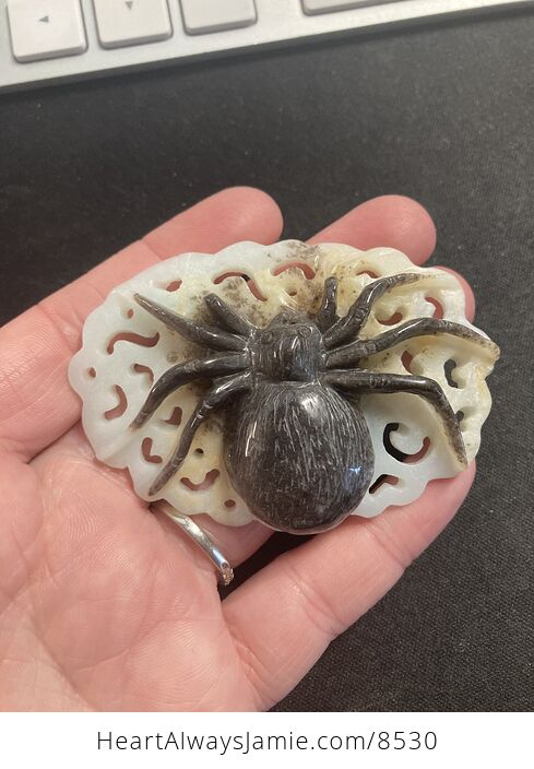 Large Black Tarantula Spider Amazonite Stone Jewelry Pendant - #EMVY4YIF5vY-2