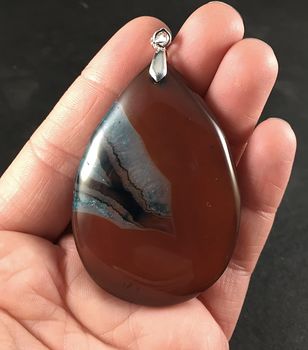 Large Brown and Blue Druzy Agate Stone Pendant #hnM4STgFP5E