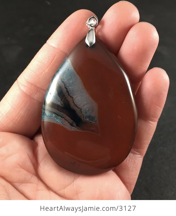 Large Brown and Blue Druzy Agate Stone Pendant - #hnM4STgFP5E-1
