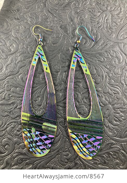 Large Colorful Chameleon Metal Drop Earrings - #HtNcDlpCnLI-2