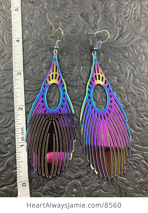 Large Colorful Chameleon Metal Feather Earrings - #WkuRdz3rs7k-2