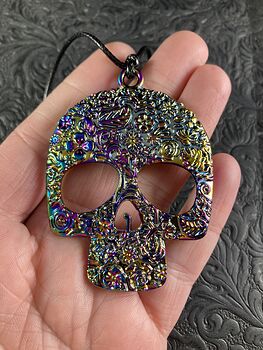 Large Colorful Sugar Skull Metal Pendant Jewelry Necklace #JH8R9VOi4h8