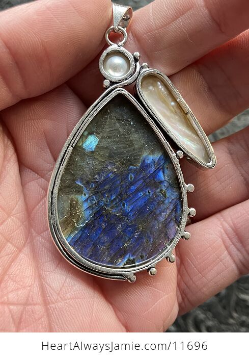 Large Flashy Labradorite and Pearl Crystal Stone Jewelry Pendant - #iNTNSVywtIo-9