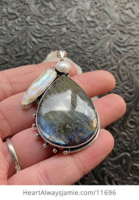 Large Flashy Labradorite and Pearl Crystal Stone Jewelry Pendant - #iNTNSVywtIo-6
