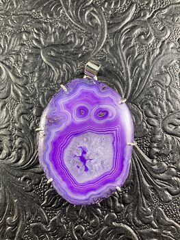 Large Funny Monster Face Purple Agate Slice Crystal Jewelry Pendant #dFopGv7K0eY