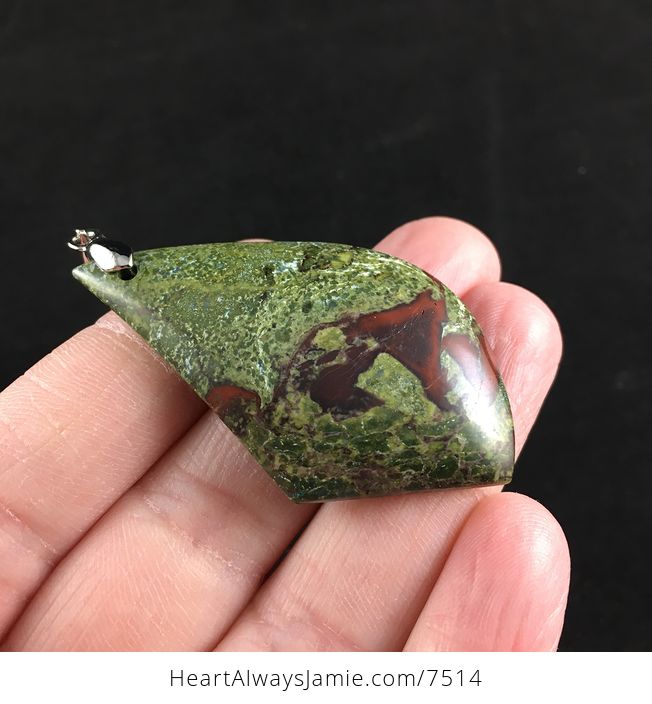 Large Green and Red African Bloodstone Jewelry Pendant - #Tbh3RB9DmNo-3