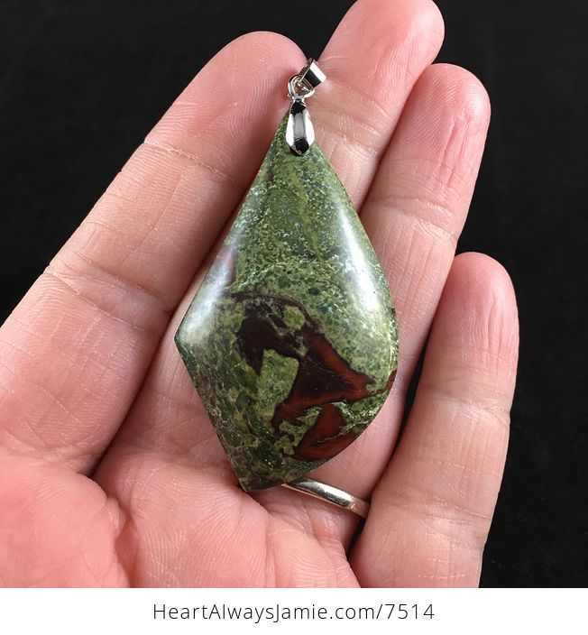 Large Green and Red African Bloodstone Jewelry Pendant - #Tbh3RB9DmNo-1