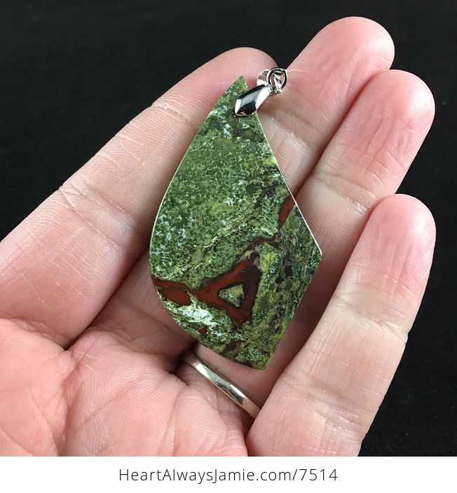 Large Green and Red African Bloodstone Jewelry Pendant - #Tbh3RB9DmNo-4