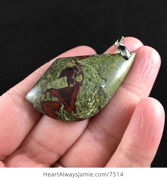 Large Green and Red African Bloodstone Jewelry Pendant - #Tbh3RB9DmNo-2