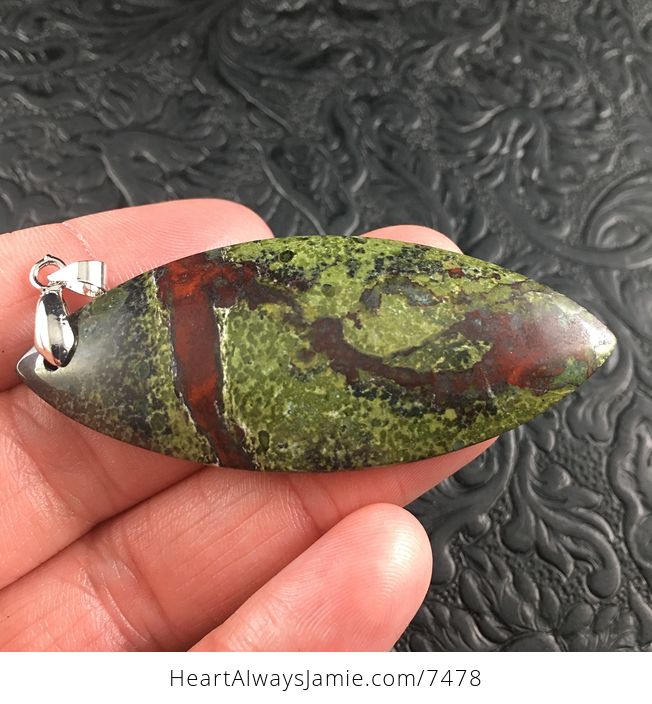 Large Green and Red African Dragon Bloodstone Jewelry Pendant - #5vj0xEVSfhs-3