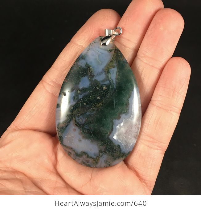 Large Green and White Druzy Moss Agate Stone Pendant - #CygHVOiWens-1