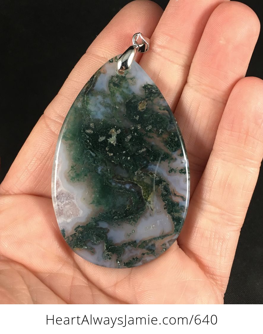 Large Green and White Druzy Moss Agate Stone Pendant #CygHVOiWens
