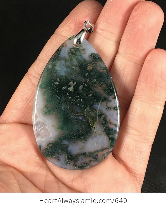 Large Green and White Druzy Moss Agate Stone Pendant Necklace - #CygHVOiWens-2